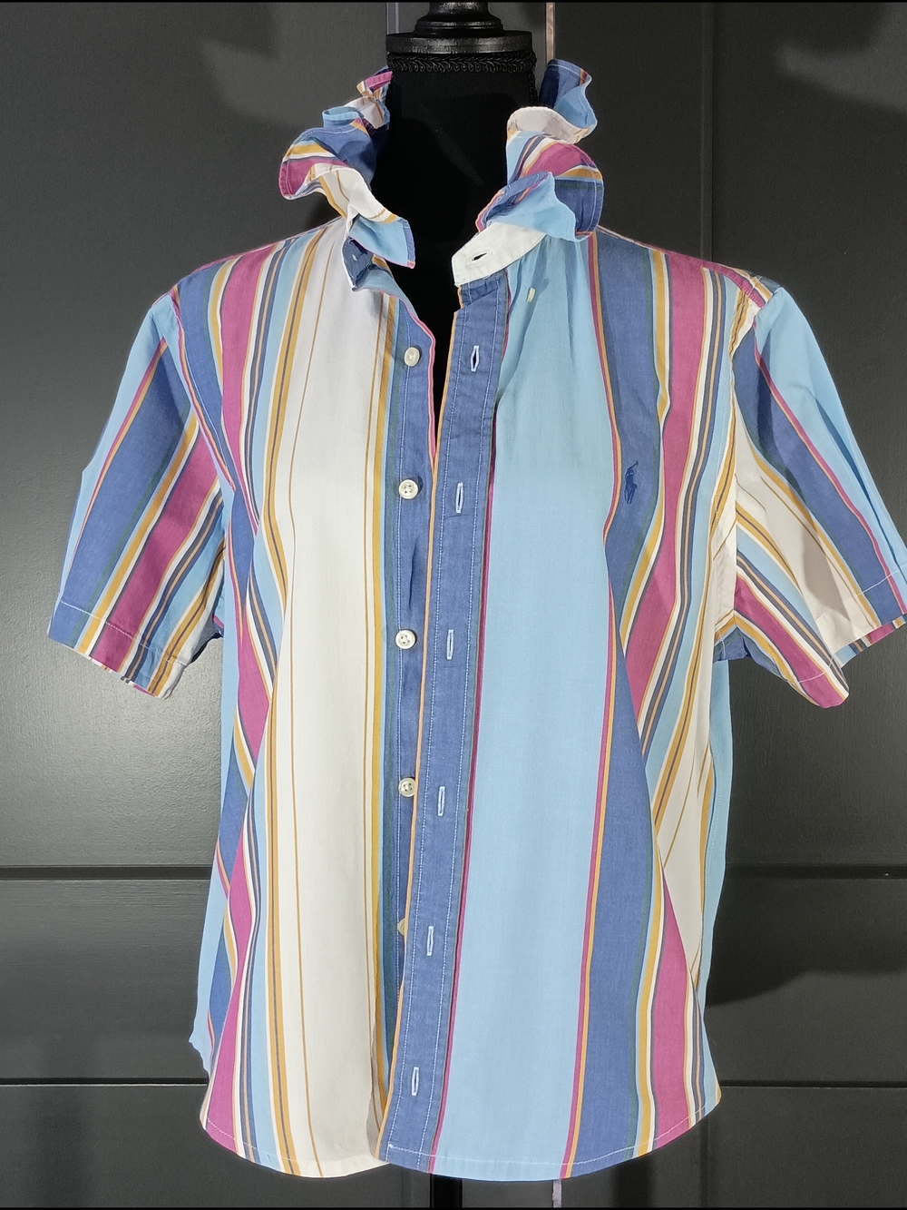 Upcycled Women's Ralph Lauren Ruffled Collar Shirt - Picture 1 of 8